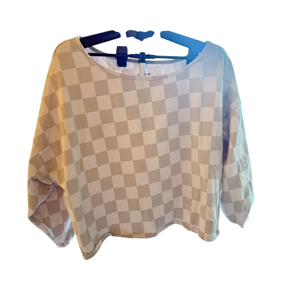 Torrid Beige Checkered Sweatshirt